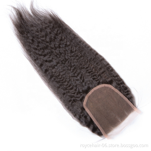 Cheap Raw Indian Kinky Straight Hair Closure Bundle ,Perm Kinky Straight BrazilIan Human Hair Yaki Lace Closure